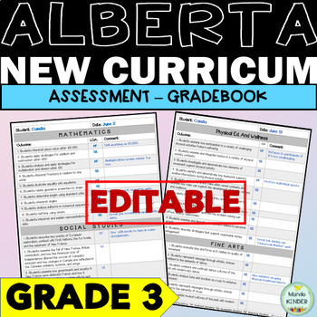 Preview of Alberta New Curriculum Assessment Binder for GRADE 3 | EDITABLE | Report Cards