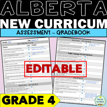 Preview of Alberta New Curriculum Assessment Binder for GRADE 4| EDITABLE | Report Cards