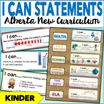 Preview of Alberta New Curriculum | Kindergarten I CAN STATEMENTS cards for ALL SUBJECTS