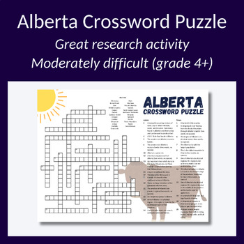 Preview of Alberta crossword puzzle for vocabulary, research or fun! Grade 4+