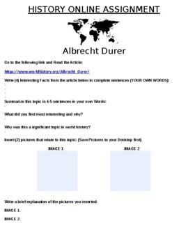 Albrecht Durer "Mini Research" Online Assignment by Education
