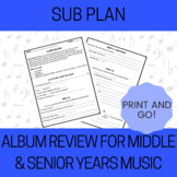Album Review Music Sub Plan for Middle School and High School Band or Choir