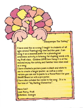Preview of "Albuquerque The Turkey" Picture Poem & Song