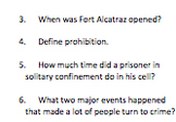 Alcatraz Informational Text and Comprehension Questions