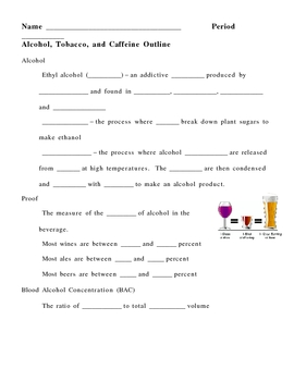 Preview of Alcohol Tobacco and Caffeine Notes Outline Lesson Plan