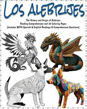 Preview of Alebrijes Reading Comprehension Coloring Pages Both Spanish & English Versions