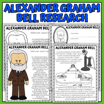Preview of Alexander Graham Bell Biography Research, Coloring Page, and Poster