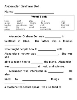 Preview of Alexander Graham Bell Fill in the Blank