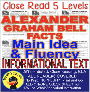 Preview of Alexander Graham Bell Nonfiction Leveled Passages Main Idea Fluency TDQ