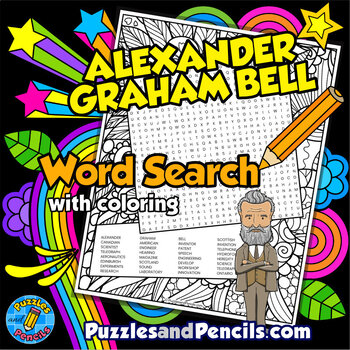 Preview of Alexander Graham Bell Word Search Puzzle and Coloring | Famous Canadians