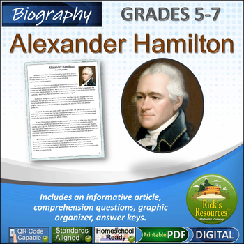 Preview of Alexander Hamilton Biography Reading Comprehension - Print and Digital Versions