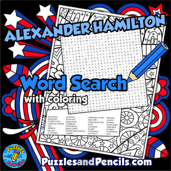 Preview of Alexander Hamilton Word Search Puzzle & Coloring | Founding Fathers Wordsearch