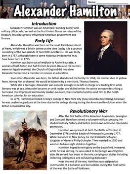 Preview of Alexander Hamilton Worksheet