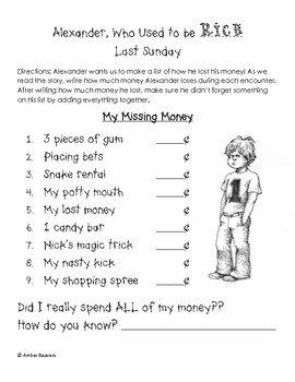 Preview of Alexander Who Used to Be Rich Last Sunday MONEY activity/printable