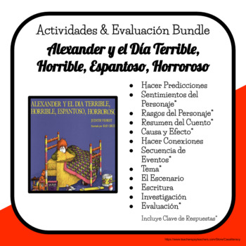 Preview of Alexander y el Día Terrible, Horrible, Espantoso Bundle - Book Study & Quiz