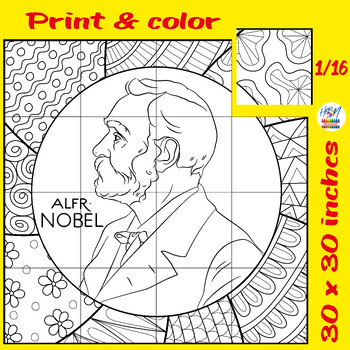 Preview of Alfred Nobel Prize Day Collaborative Coloring Bulletin Board Poster Craft