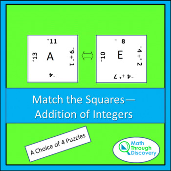 Preview of Alg 1 - Match the Squares Puzzle - Addition of Integers - 16-20 Squares