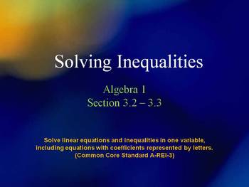Preview of Alg 1 -- Solving Inequalities