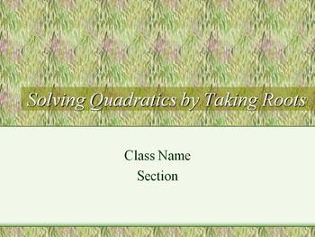 Preview of Alg 1 -- Solving Quadratic Equations by Taking Square Roots