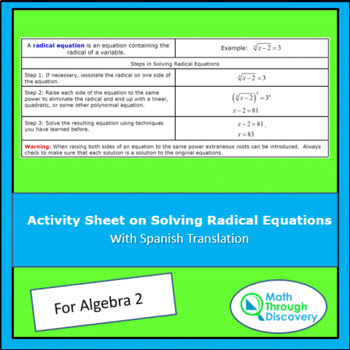 Preview of Alg 2 - Solving Radical Equations Activity Sheet