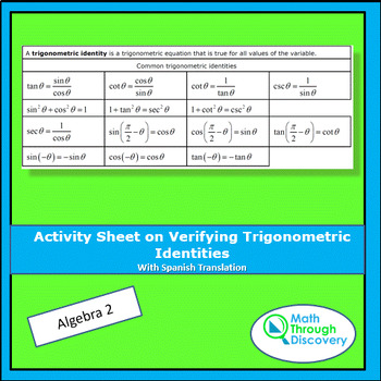 Preview of Alg 2 - Verifying Trigonometric Identities Activity Sheet