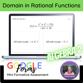 Preview of Alg 2 Finding the Domain in Rational Functions Mini Formative Assessment