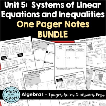 Preview of Alg I Unit 5 Systems of Equations and Inequalities One Pager Notes BUNDLE