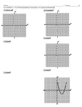 Preview of Algebra 1 - 12.1 Plot Quadratic Functions classwork