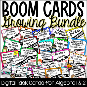 Preview of Algebra 1 & 2 BOOM CARDS BUNDLE Digital Task Cards