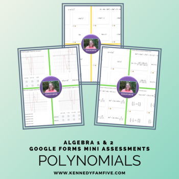 Preview of Algebra 1 & 2 Polynomials Assessments Bundle
