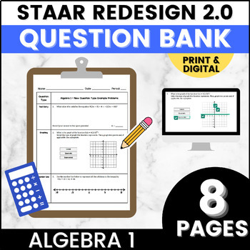 Preview of Algebra 1 STAAR 2.0 Redesign Question Bank with Easel Activity
