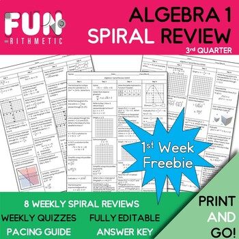 Preview of Algebra 1 3rd Quarter Spiral Review 1st Week *Freebie*