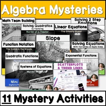 Preview of Algebra 1 Activity Bundle CCSS and TEKS Aligned Mysteries