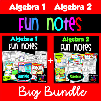 Preview of Algebra 1  Algebra 2  Combo Bundle of FUN Notes Doodle Pages