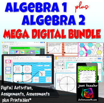Preview of Algebra 1 Algebra 2 Digital Combo Bundle plus Printables
