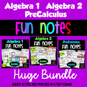 Preview of Algebra 1 Algebra 2 PreCalculus Combo Bundle of Fun Notes Doodle Pages
