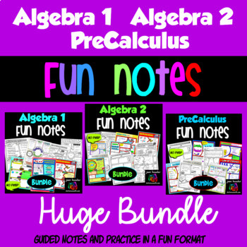 Preview of Algebra 1 Algebra 2 PreCalculus Combo Bundle of FUN Notes Doodle Pages