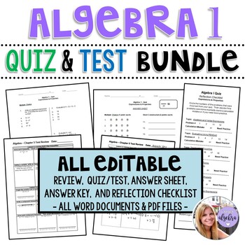 Preview of Algebra 1 - Assessments: ALL Editable Quiz and Test - Growing Set