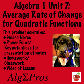 Preview of Algebra 1. Average Rate of Change for Quadratic Equations (with video of lesson)