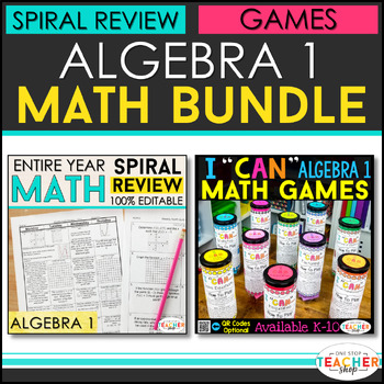 Preview of Algebra 1 BUNDLE | Spiral Review, Games & Quizzes for the ENTIRE YEAR