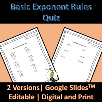 Preview of Basic Exponent Property Quiz PDF and Google Slides Algebra 1