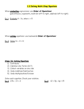 Preview of Algebra 1 Big Ideas Chapter 1, Lesson 2 and Lesson 3 Notes and KEYS