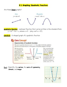 Preview of Algebra 1 Big Ideas Chapter 8 Lesson Notes and KEYS