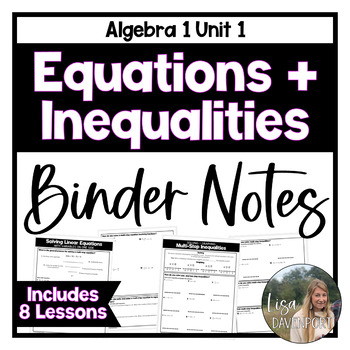 Preview of Equations and Inequalities Editable Algebra 1 Binder Notes