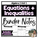 Equations and Inequalities Editable Algebra 1 Binder Notes