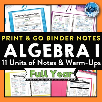 Preview of Algebra 1 Full Year | Guided Binder Notes & Warm-Ups