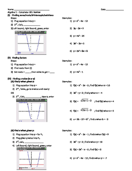 Preview of Algebra 1 Calculator Review (TI-84)