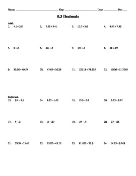 algebra 1 chapter 0 3 decimals worksheet doc pdf by r squared creation