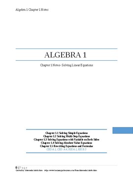 Preview of Solving Linear Equations~Alg 1 Ch 1 Student Notes~Big Idea  Aligned