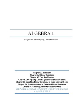 Preview of Graphing Linear Equations~Alg 1 Chapter 3 Student Notes~Big Idea Aligned